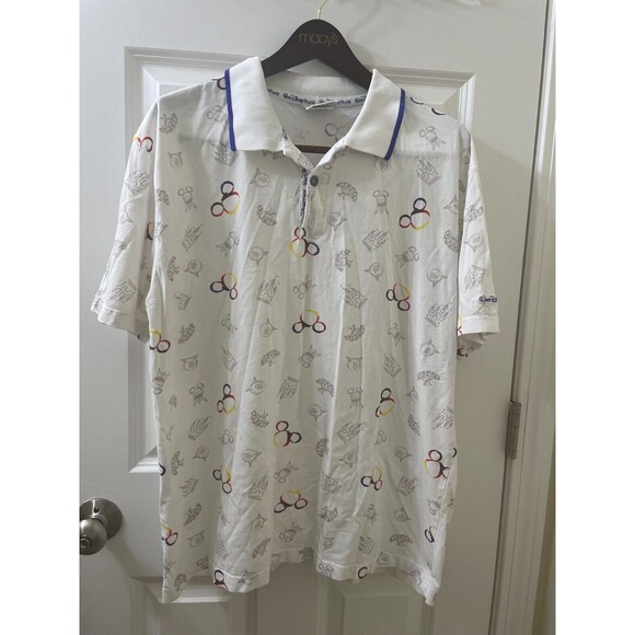 Disney World Parks All Over Print Mens Polo Golf Shirt LARGE Vintage Icons - Picture 1 of 10